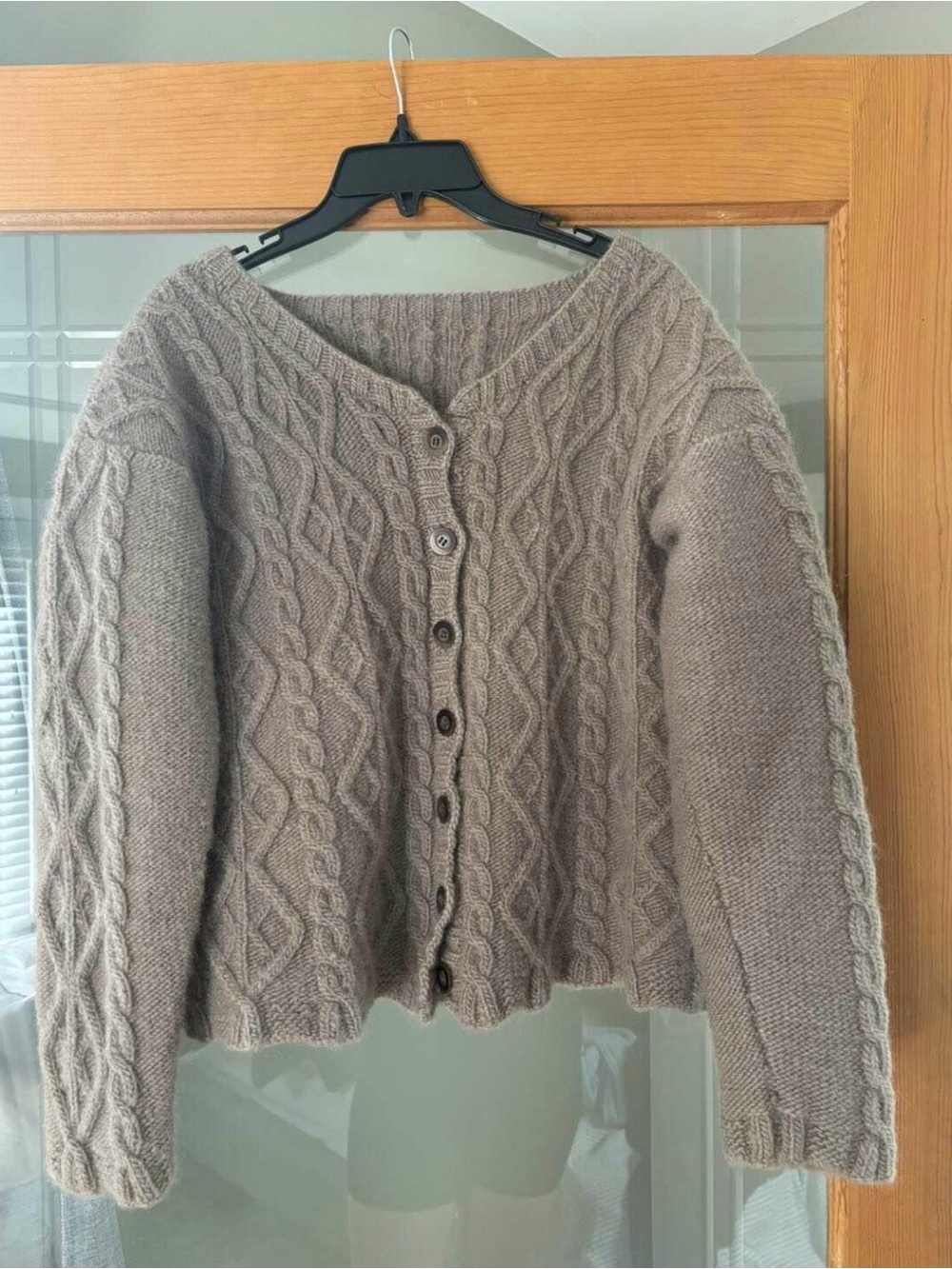 Women's Light Brown Cable Knit Button-Front Cardigan